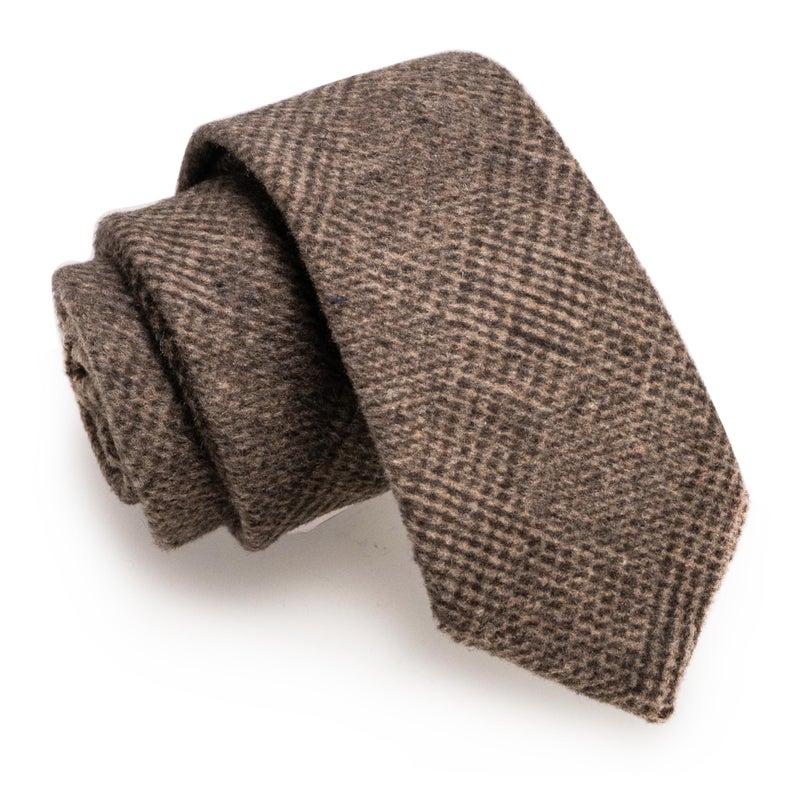 JEMYGINS 2.4" Cotton Necktie Brown Mens Cashmere Wool Skinny Tie (17) - Image 1